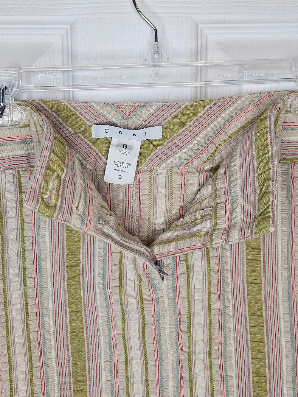 NWOT CAbi Striped Mini Skirt Olive Pink Cream Teal Women's Size 8 Cotton Casual - Picture 5 of 7
